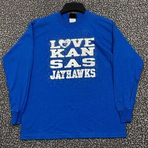 Kansas Jayhawks Shirt Youth Large Blue Step Ahead Long Sleeve Crew Neck Cotton L
